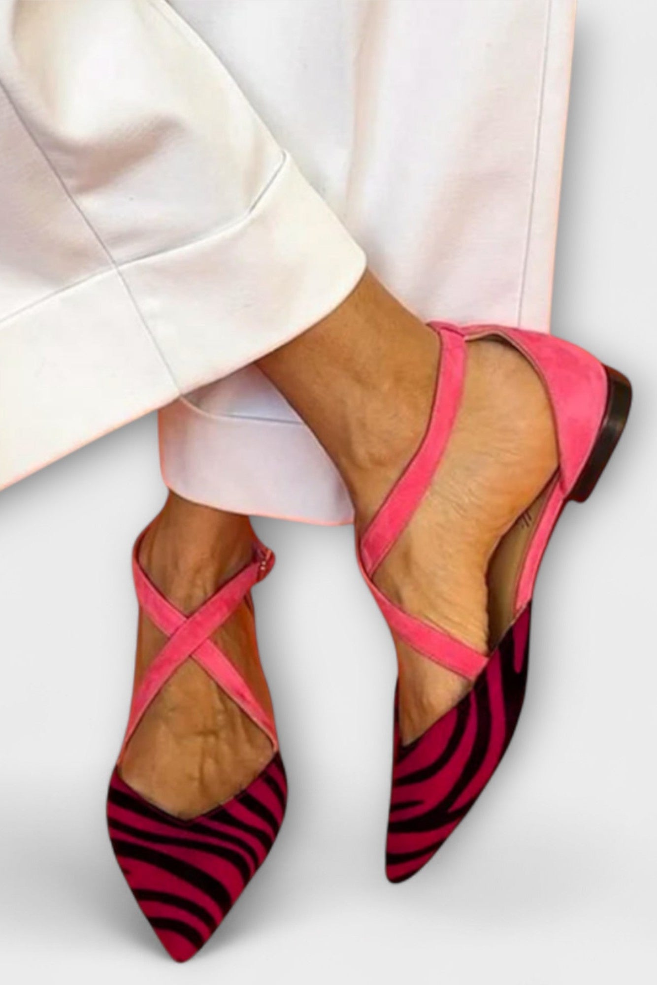 Bailarinas Fenna con Estampado de Cebra y Tiras Cruzadas
