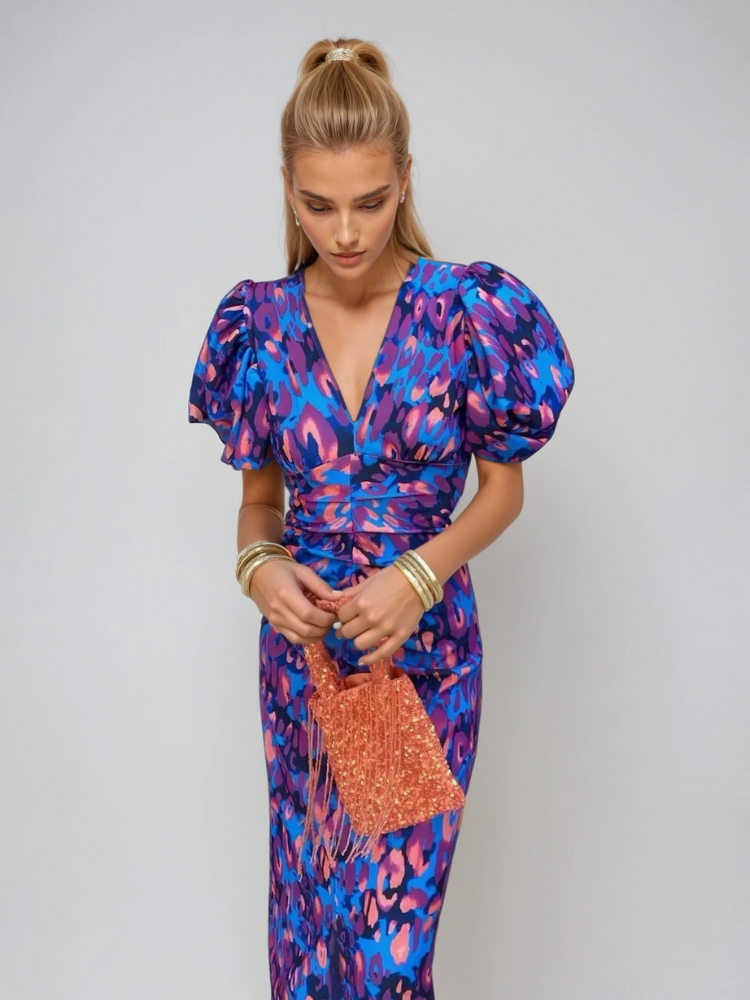 Arielle™ | Vestido Midi Colorido para Mujeres con Mangas Plisadas