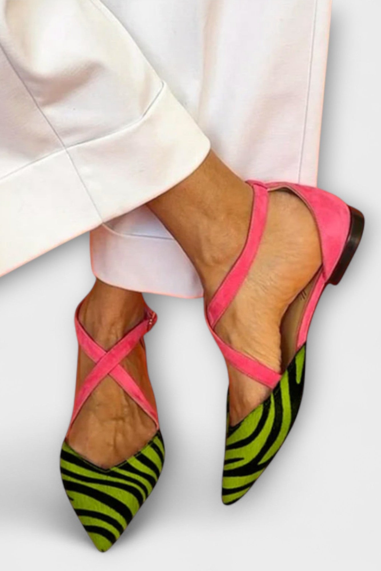 Bailarinas Fenna con Estampado de Cebra y Tiras Cruzadas
