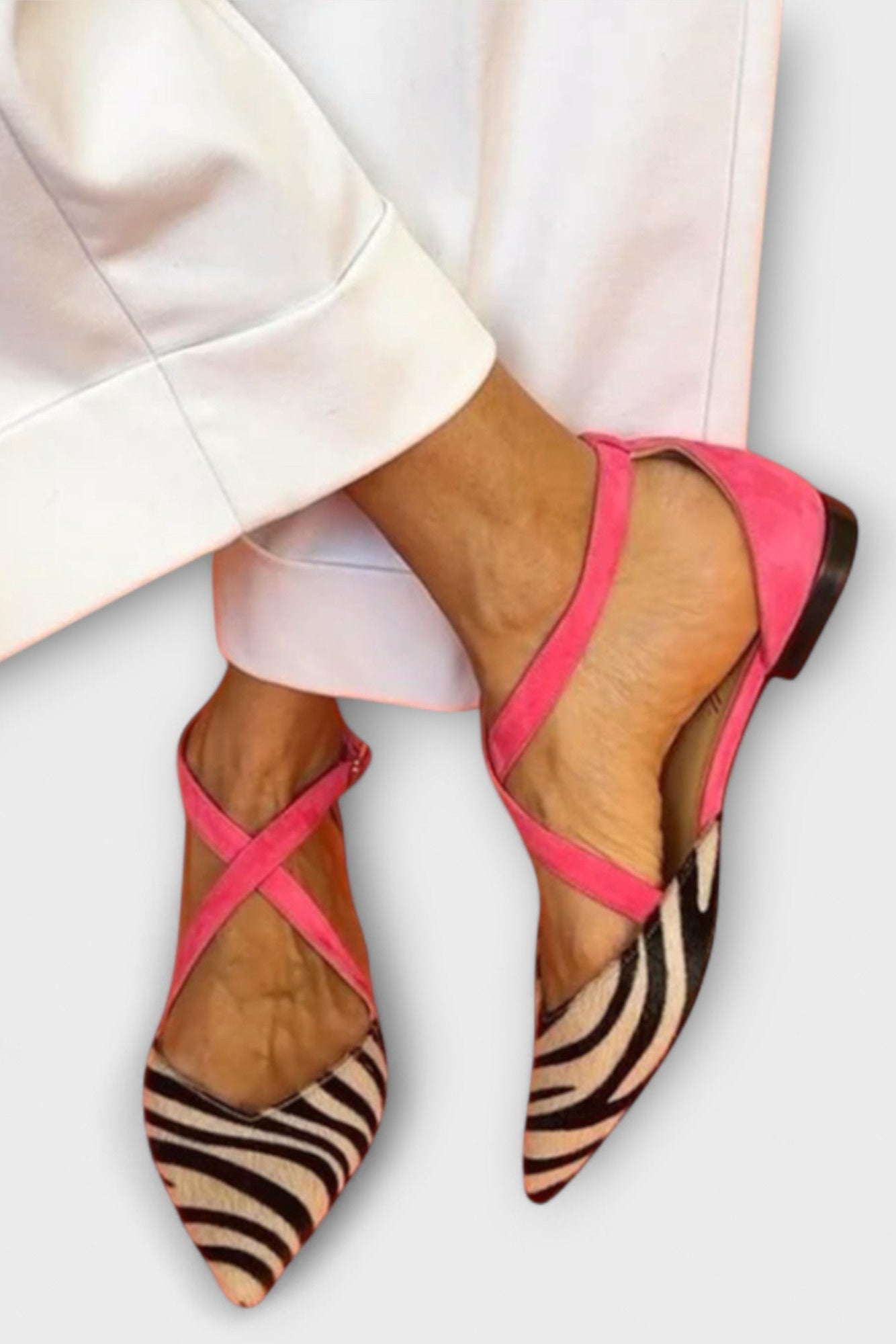 Bailarinas Fenna con Estampado de Cebra y Tiras Cruzadas