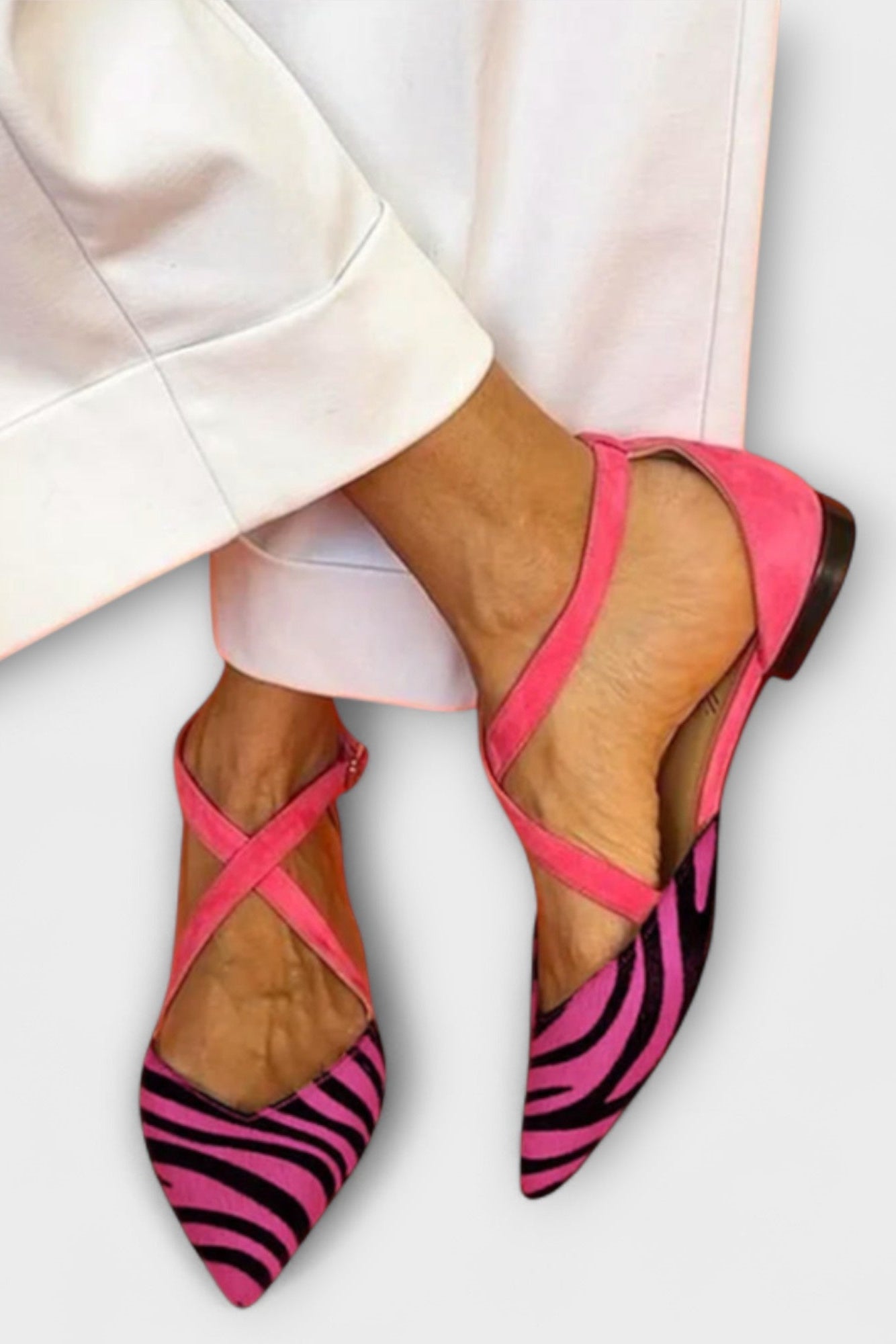 Bailarinas Fenna con Estampado de Cebra y Tiras Cruzadas