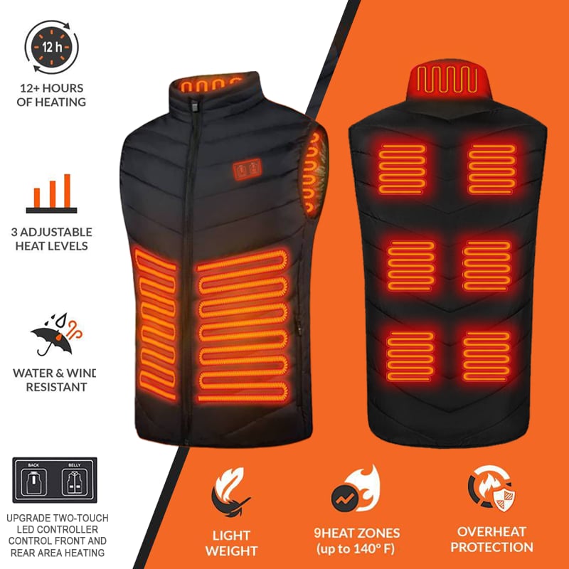 Layla™ - Versión Actualizada Chaleco Calefactable con Controlador LED de Dos Botones y 15 Zonas de Calor