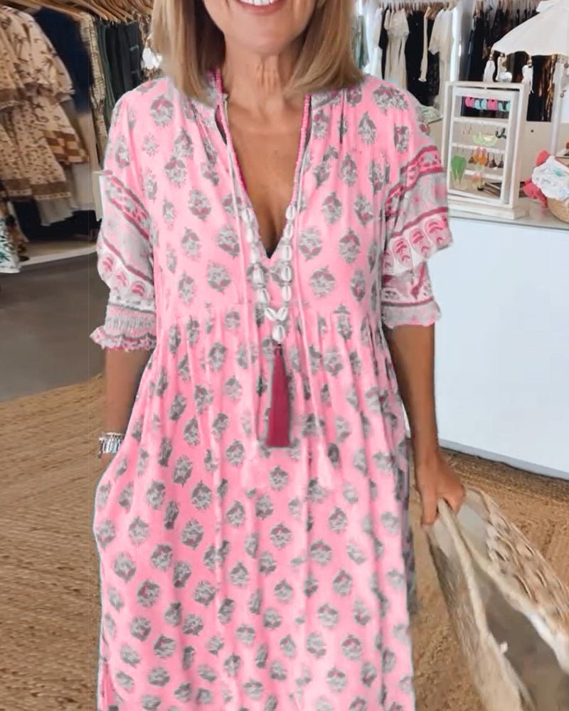 Mana | Vestido Floral V-Cuello Chic