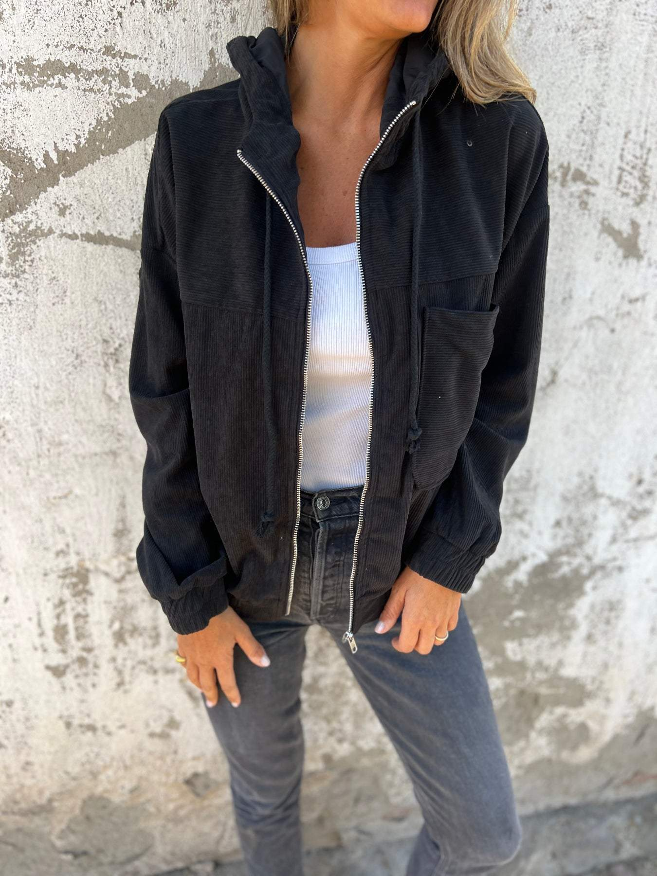 Grace™ - Chaqueta de Corduroy Cómoda y Casual con Capucha y Cremallera