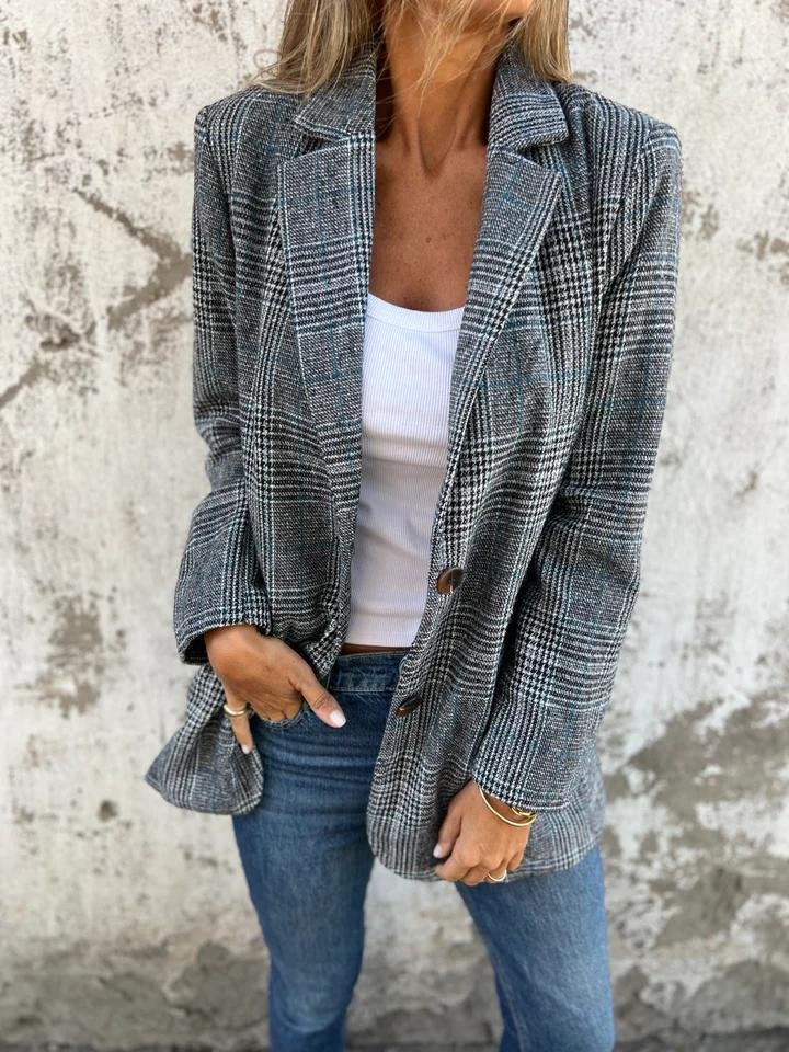 Amelia™ - Blazer Casual a Cuadros con Solapa