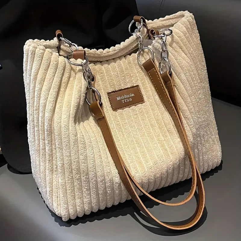 Layla™ - Elegante Bolsa Tote de Terciopelo Acanalado