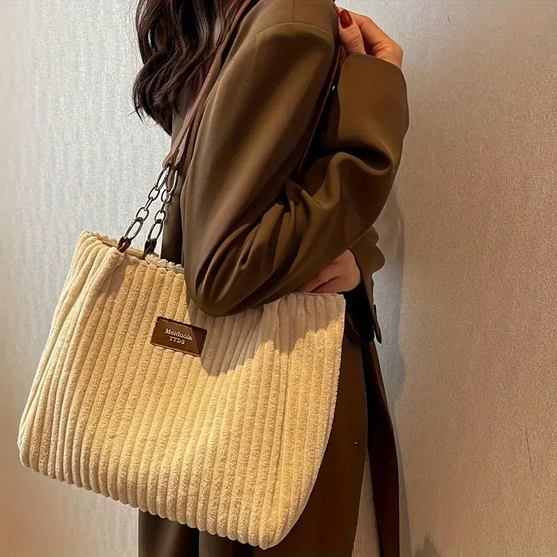 Layla™ - Elegante Bolsa Tote de Terciopelo Acanalado