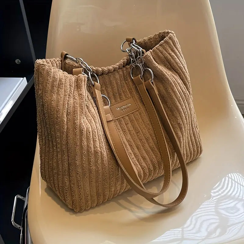Layla™ - Elegante Bolsa Tote de Terciopelo Acanalado