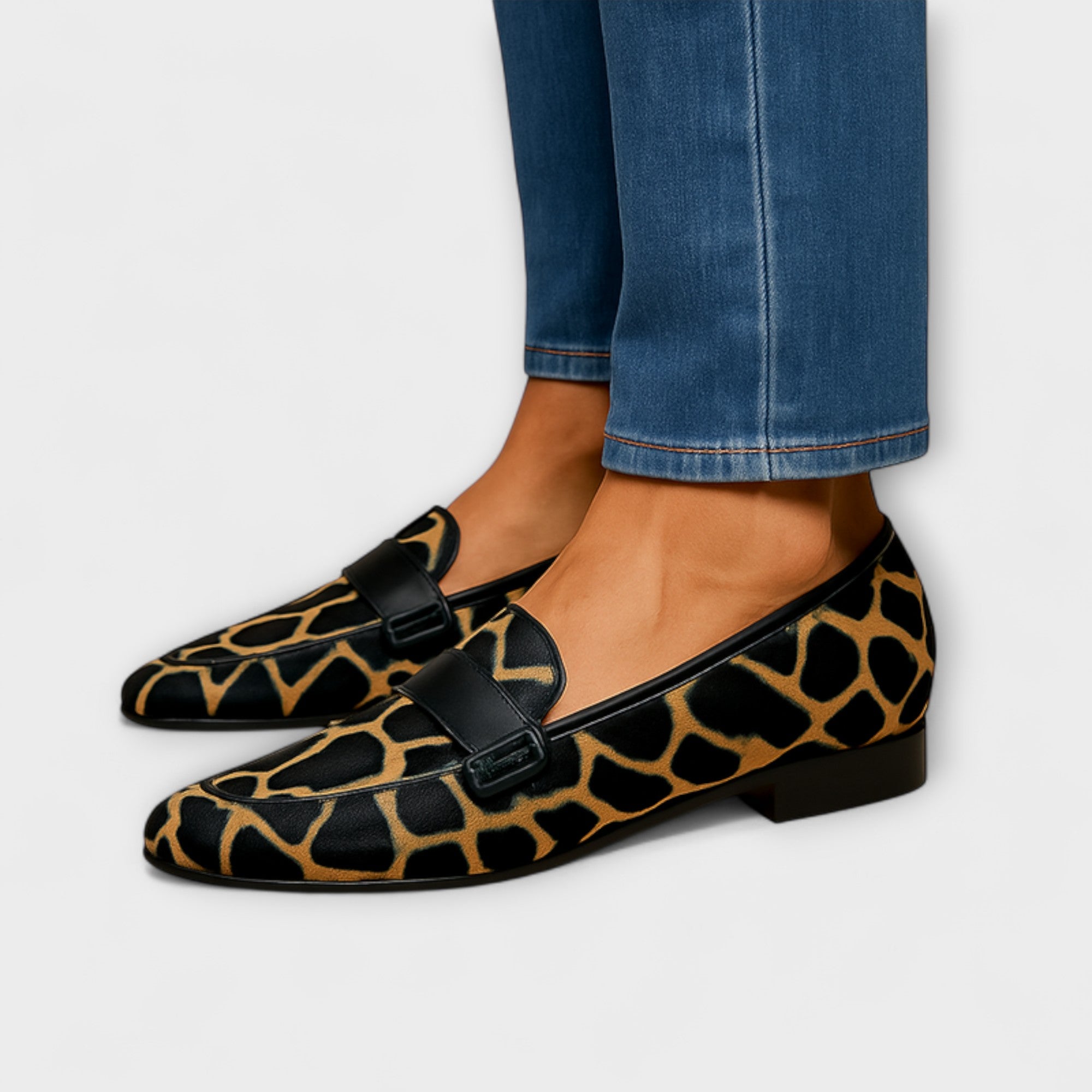 Mocasines Wale con Estampado de Leopardo y Correa Decorativa