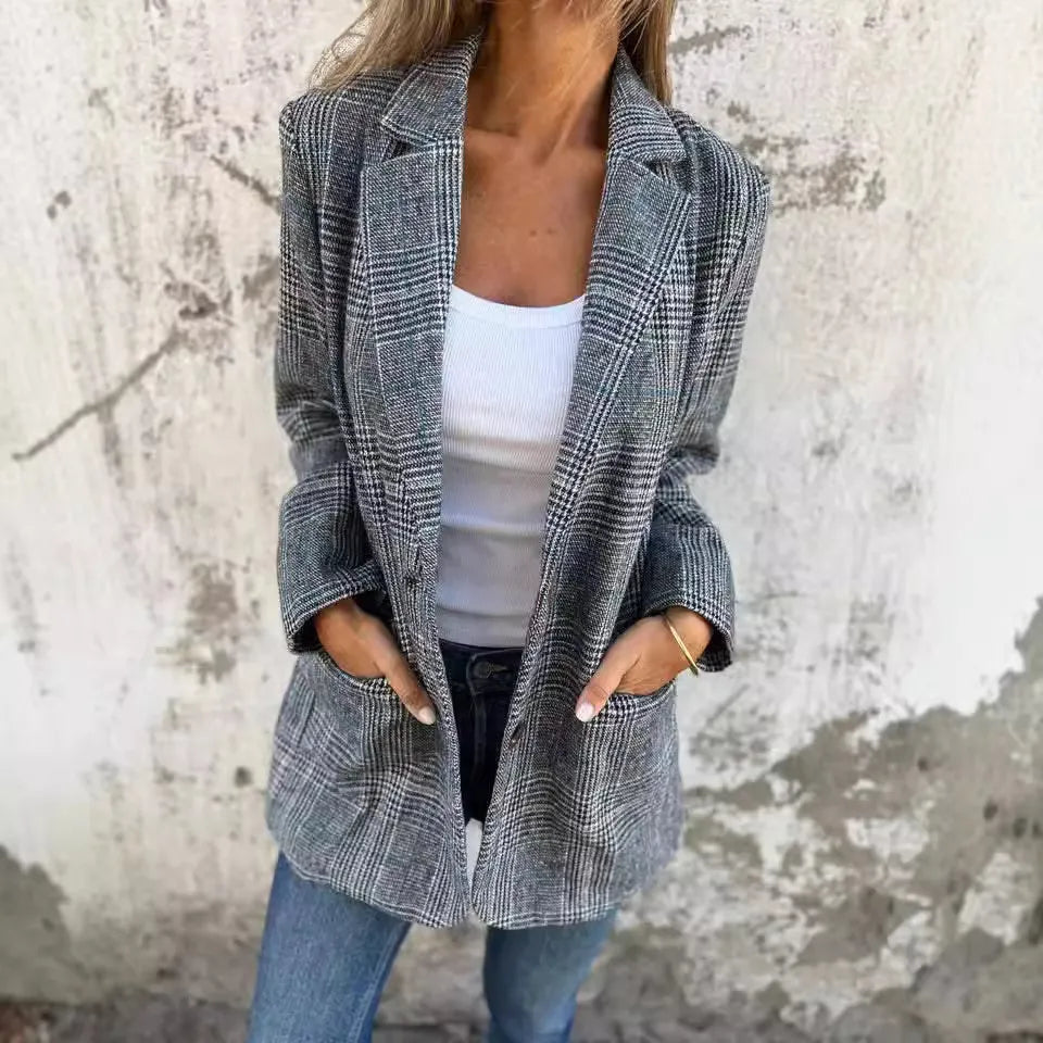 Amelia™ - Blazer Casual a Cuadros con Solapa